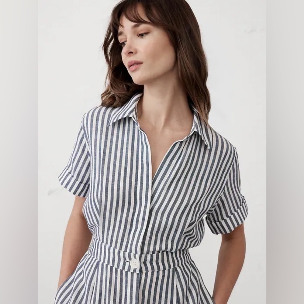 NWT! Banana Republic Electric Coral Linen-Blend Midi Shirtdress 🧞‍♂️ - Picture 4 of 6